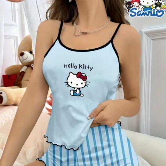 Hello Kitty Pajama Short Set Blue NWT - Picture 1 of 4